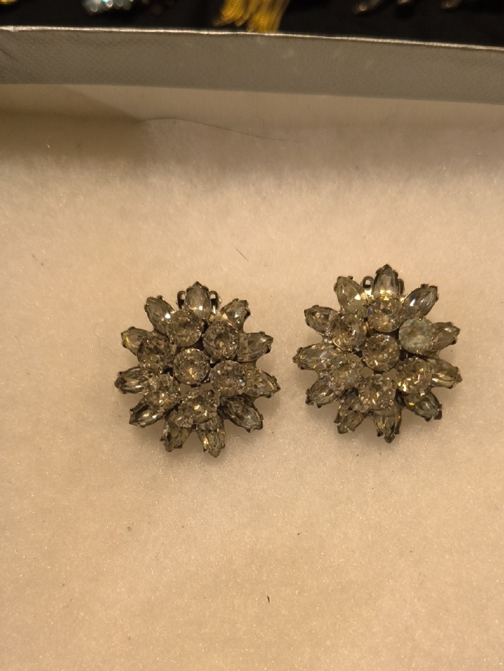 Albert Weiss Clear Crystal Floral Clip-On Earrings in Gold Tone